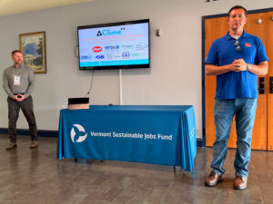 Darren Spring, CEO at Burlington Electric Department speaks at the 2026 DeltaClimeVT Celebration. Photo by Kelly Nottermann.